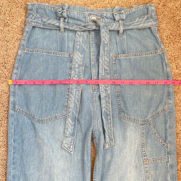 Free People Belted Denim High-Waisted Utility Paperbag Pants in Blue Haze Sz 29 - Picture 9 of 16